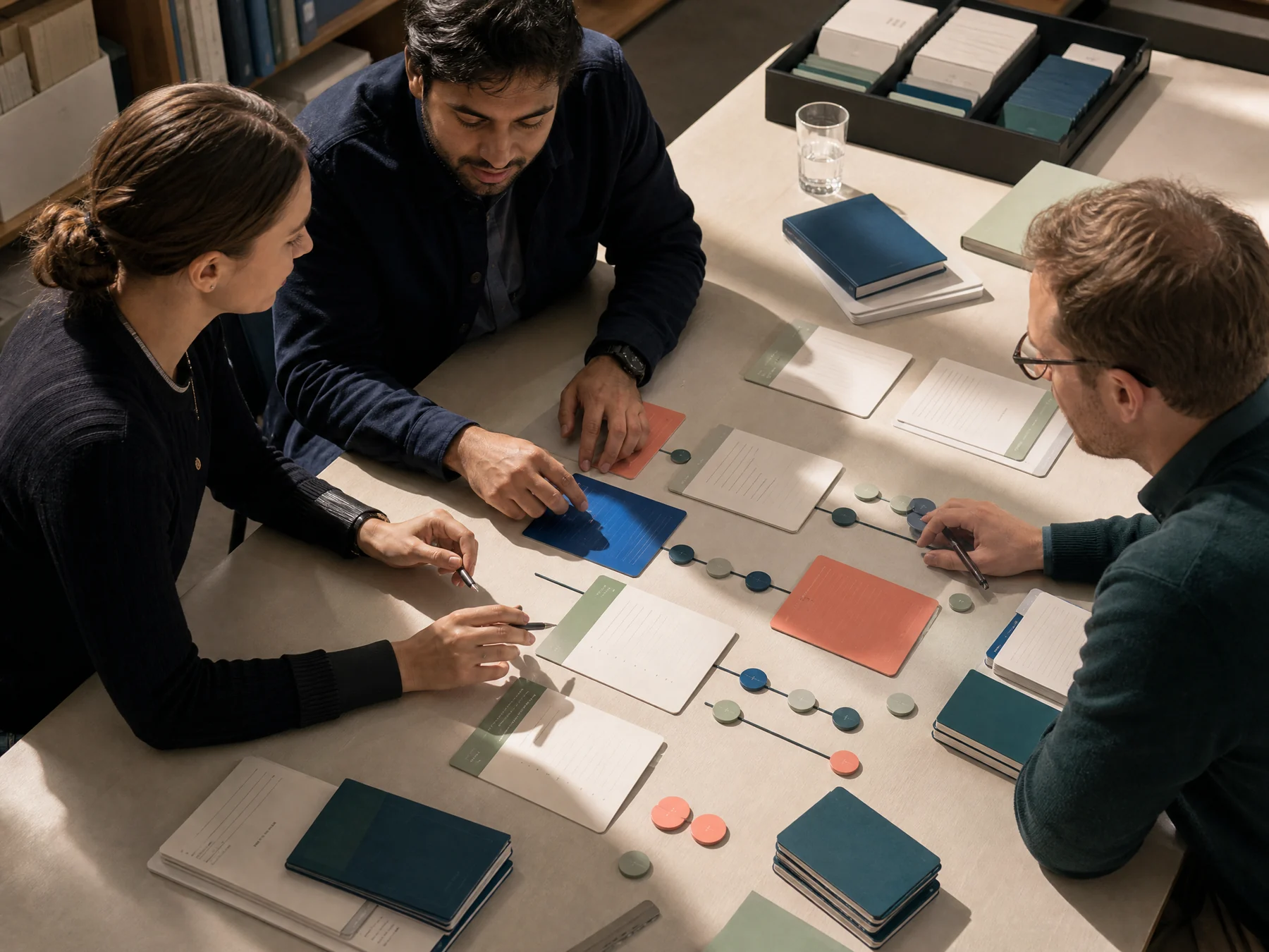 Team arranging a physical system map